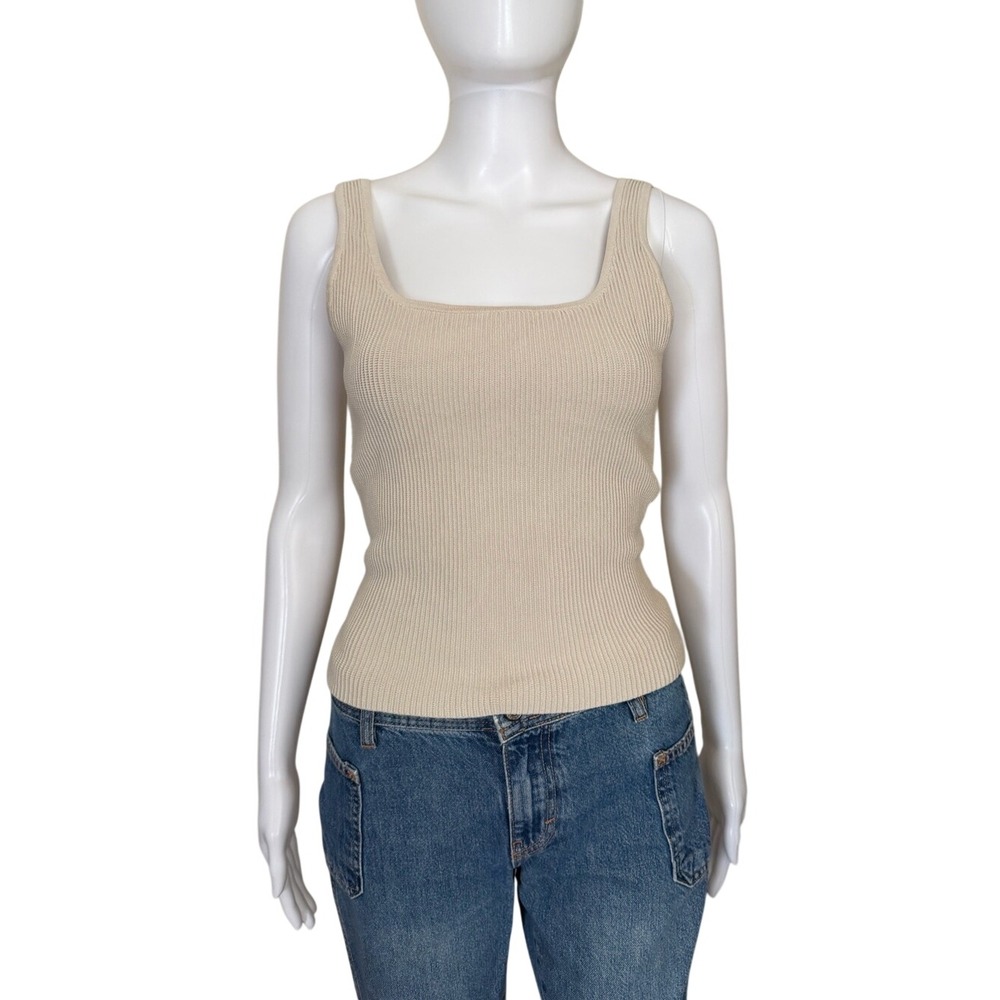 Aritzia Babaton Sculpt Knit Squareneck Beige Ribbed Tank Top Medium